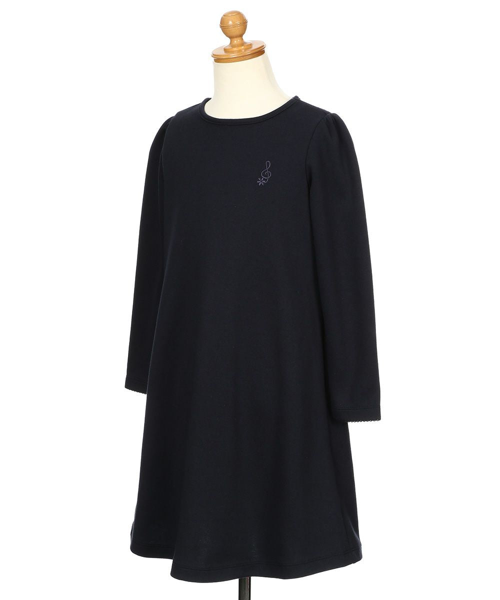 Flare dress with double knit note embroidery ribbon Navy torso