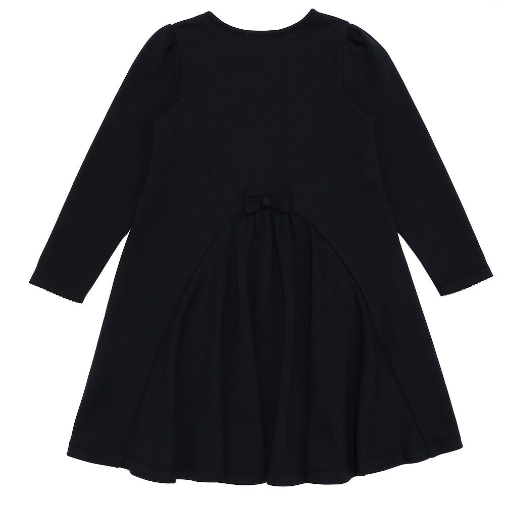 Flare dress with double knit note embroidery ribbon Navy back