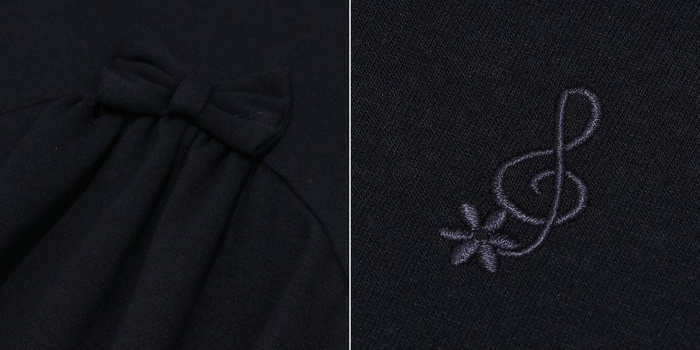Flare dress with double knit note embroidery ribbon Navy Design point 1