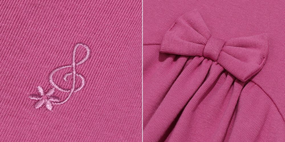 Double knit note embroidery ribbon flare A line dress Pink Design point 1