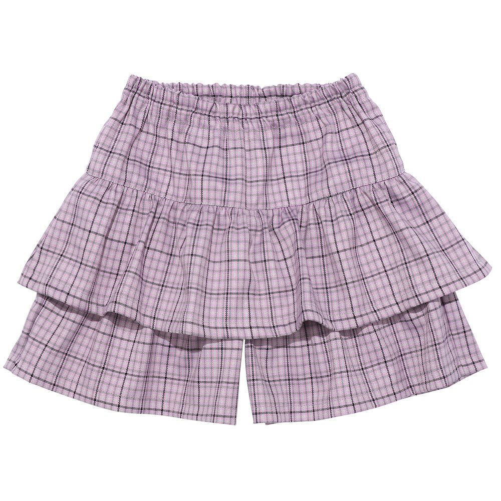 Check pattern frill culottes Purple front