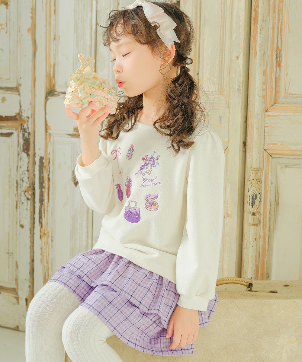 Check pattern frill culottes Purple model image 1