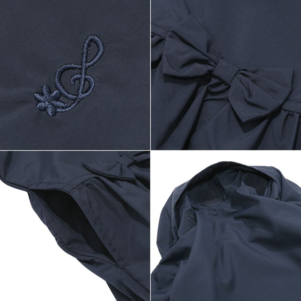 Hood storage possible embroidery & ribbon frilled zip -up hoodie Navy Design point 2