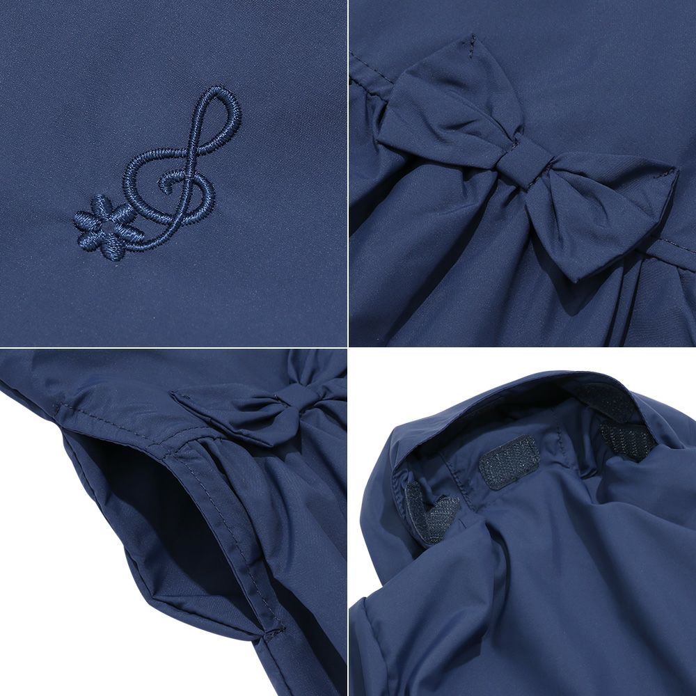 Hood storage possible embroidery & ribbon frilled zip -up hoodie Blue Design point 2