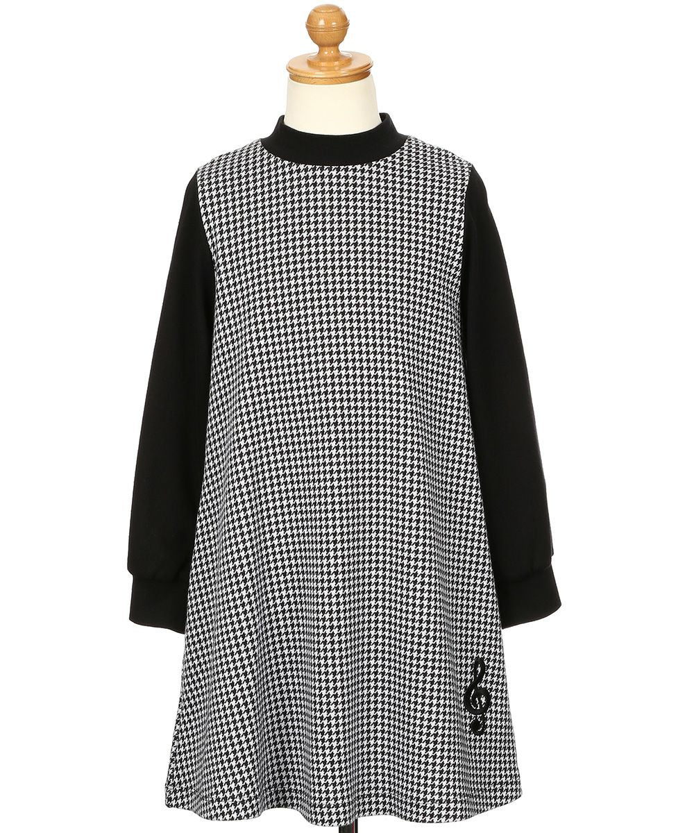 Houndstooth musical note embroidery dress White/Black torso