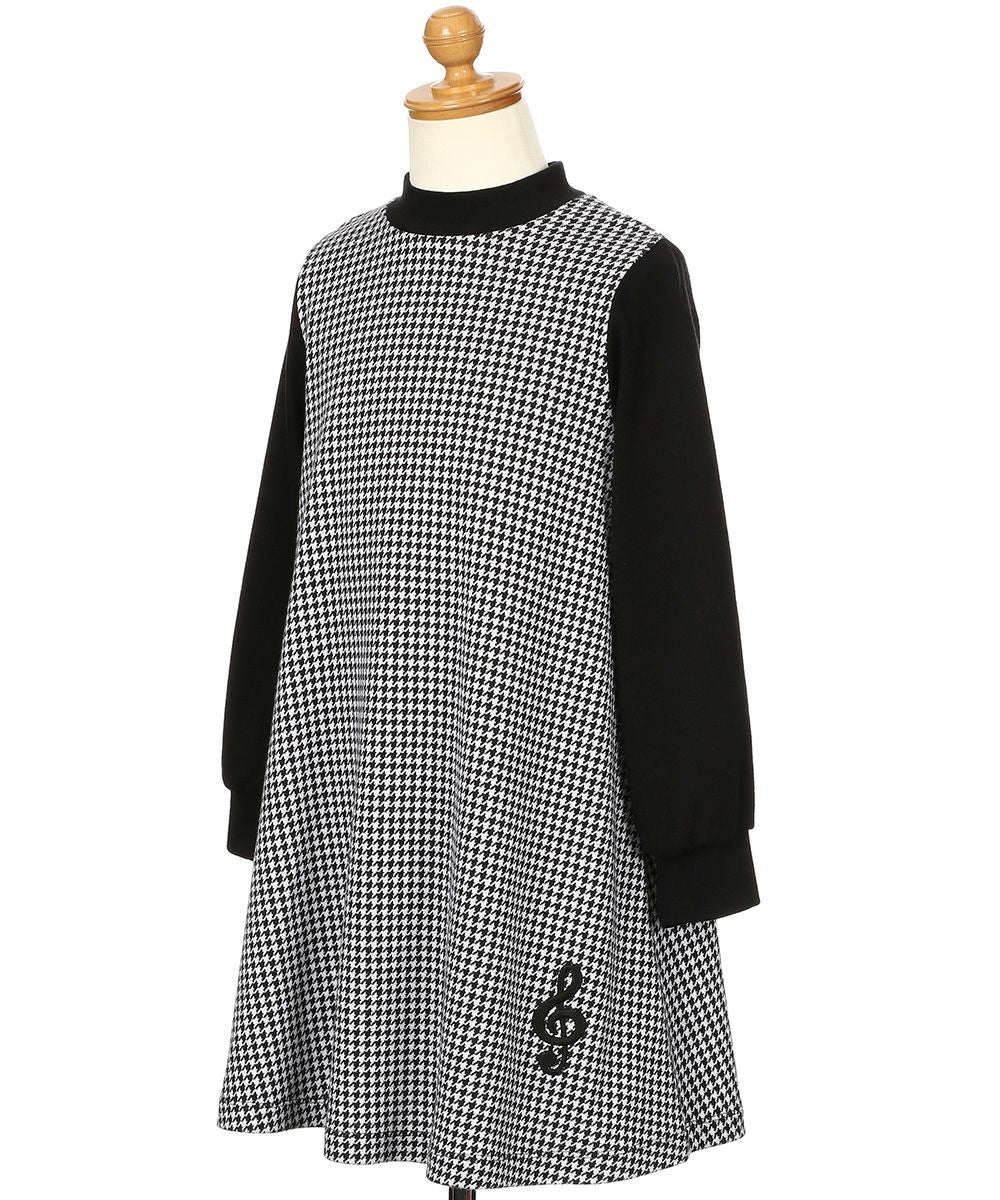Houndstooth musical note embroidery dress White/Black torso
