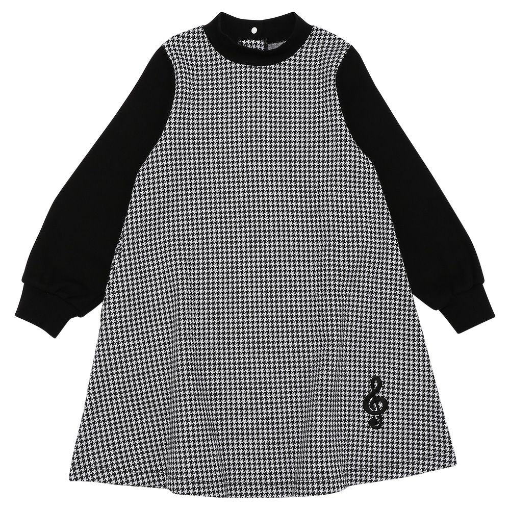 Houndstooth musical note embroidery dress White/Black front