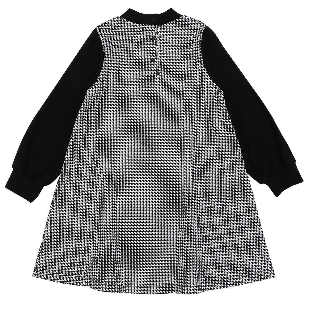 Houndstooth musical note embroidery dress White/Black back