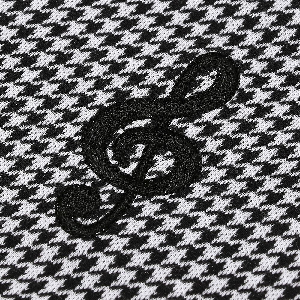 Houndstooth musical note embroidery dress White/Black Design point 1