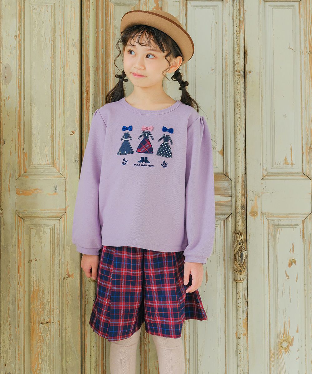 One-piece applique original check sweatshirt Purple model image up