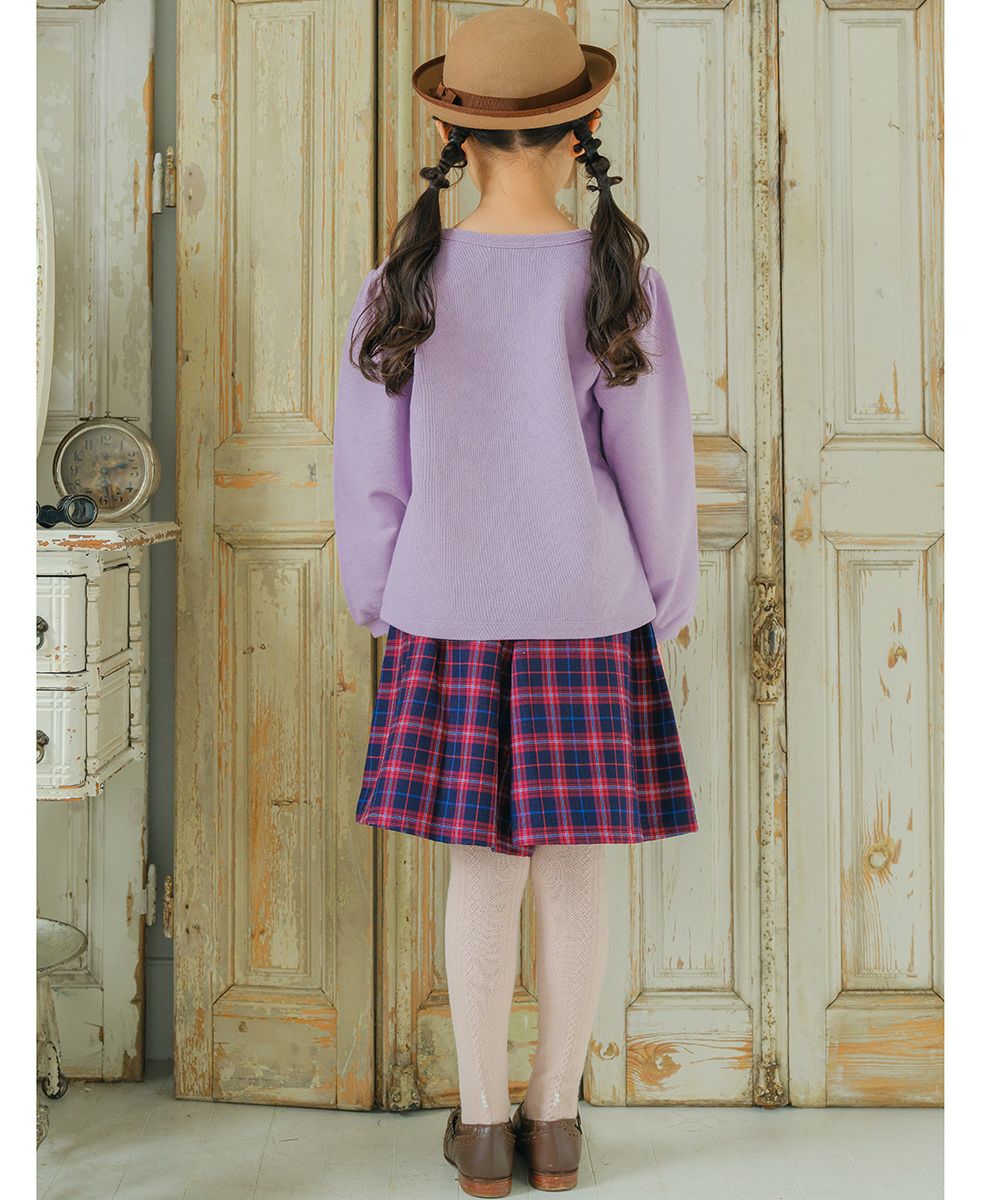 One-piece applique original check sweatshirt Purple model image 4
