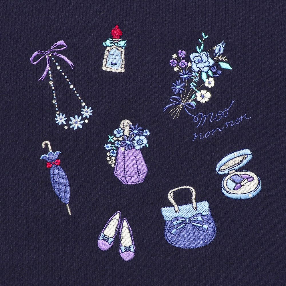 Perfume bottle, flower, ribbon, embroidery, fleece sweatshirt Navy Design point 1