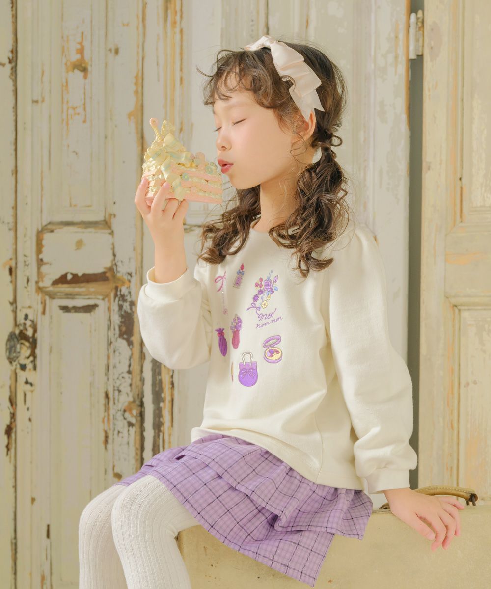 Perfume bottle, flower, ribbon, embroidery, fleece sweatshirt Ivory model image up