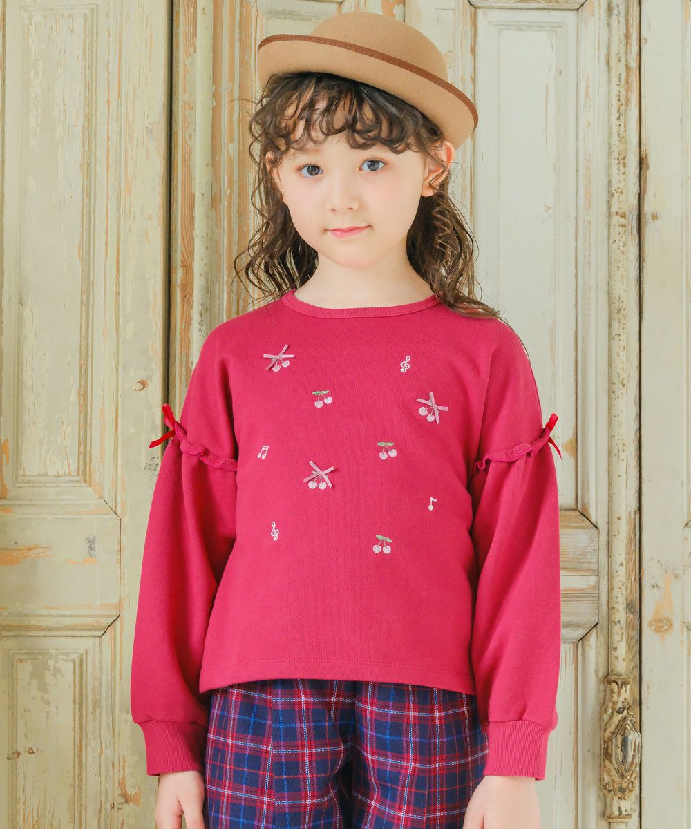 Cherry Musical Note Embroidered Ribbon Sweatshirt  MainImage