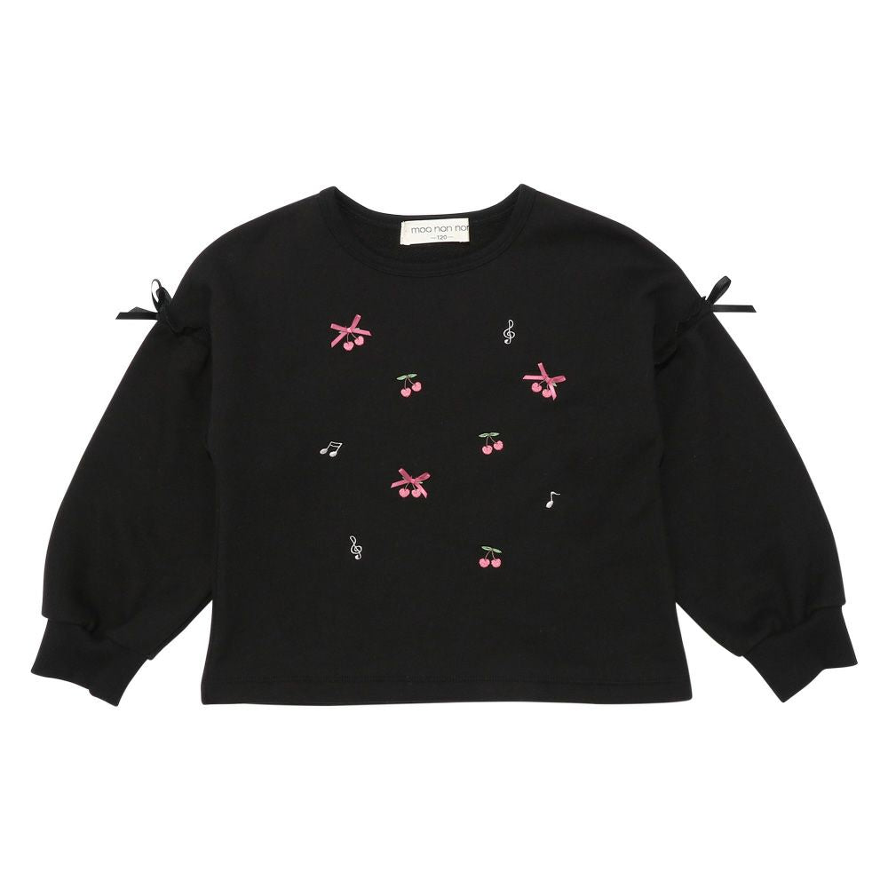 Cherry Musical Note Embroidered Ribbon Sweatshirt Black front