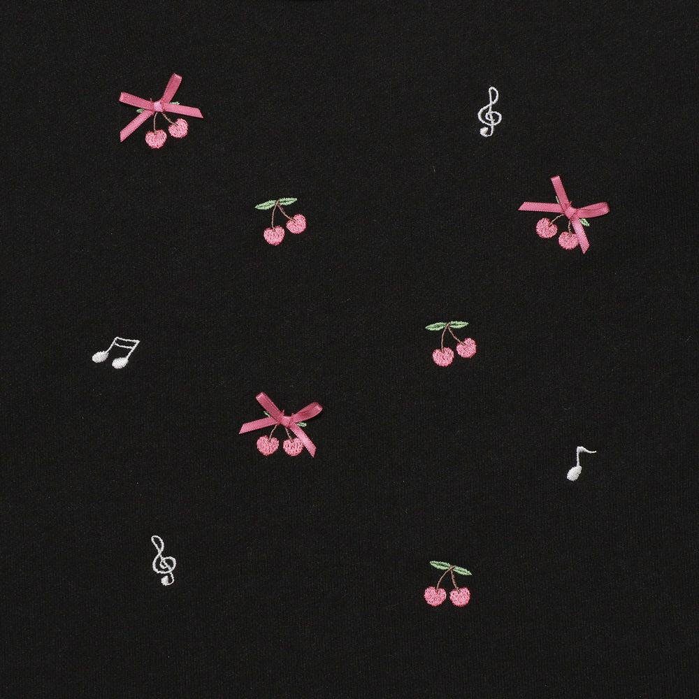 Cherry Musical Note Embroidered Ribbon Sweatshirt Black Design point 1