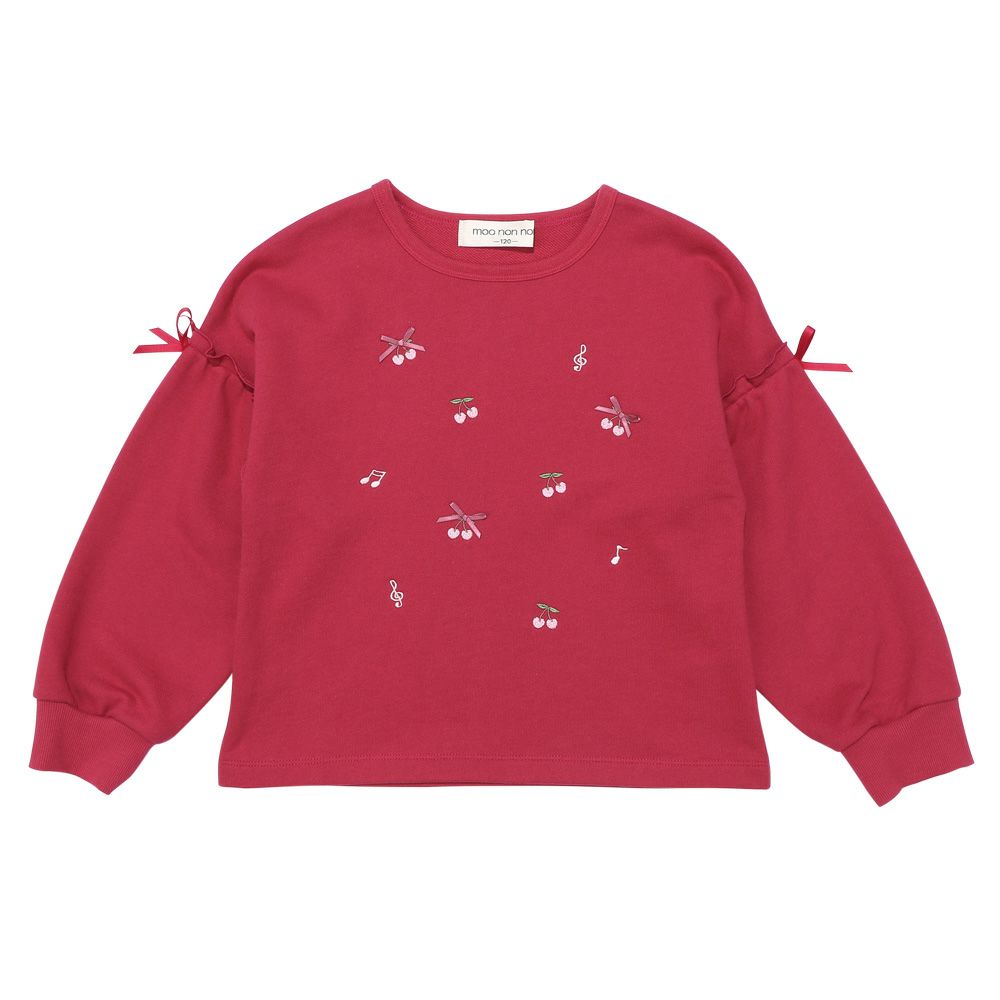 Cherry Musical Note Embroidered Ribbon Sweatshirt Pink front