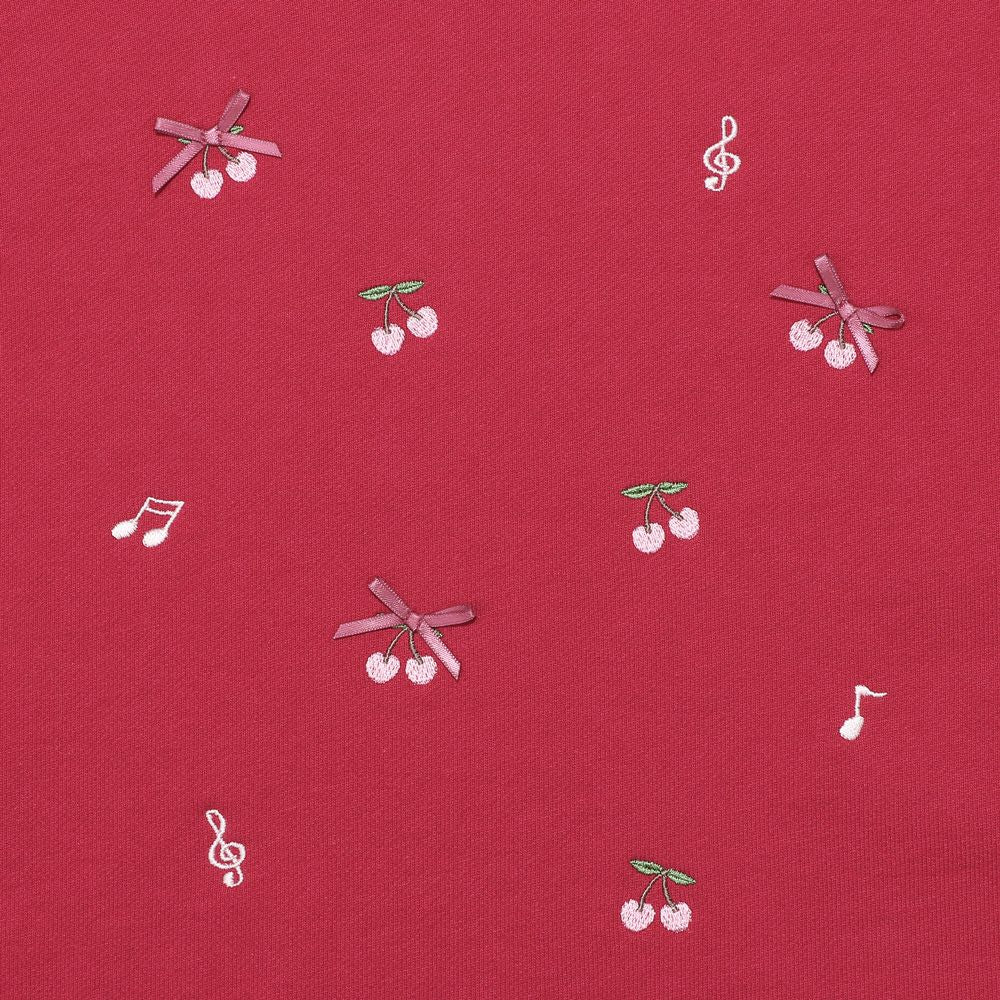 Cherry Musical Note Embroidered Ribbon Sweatshirt Pink Design point 1