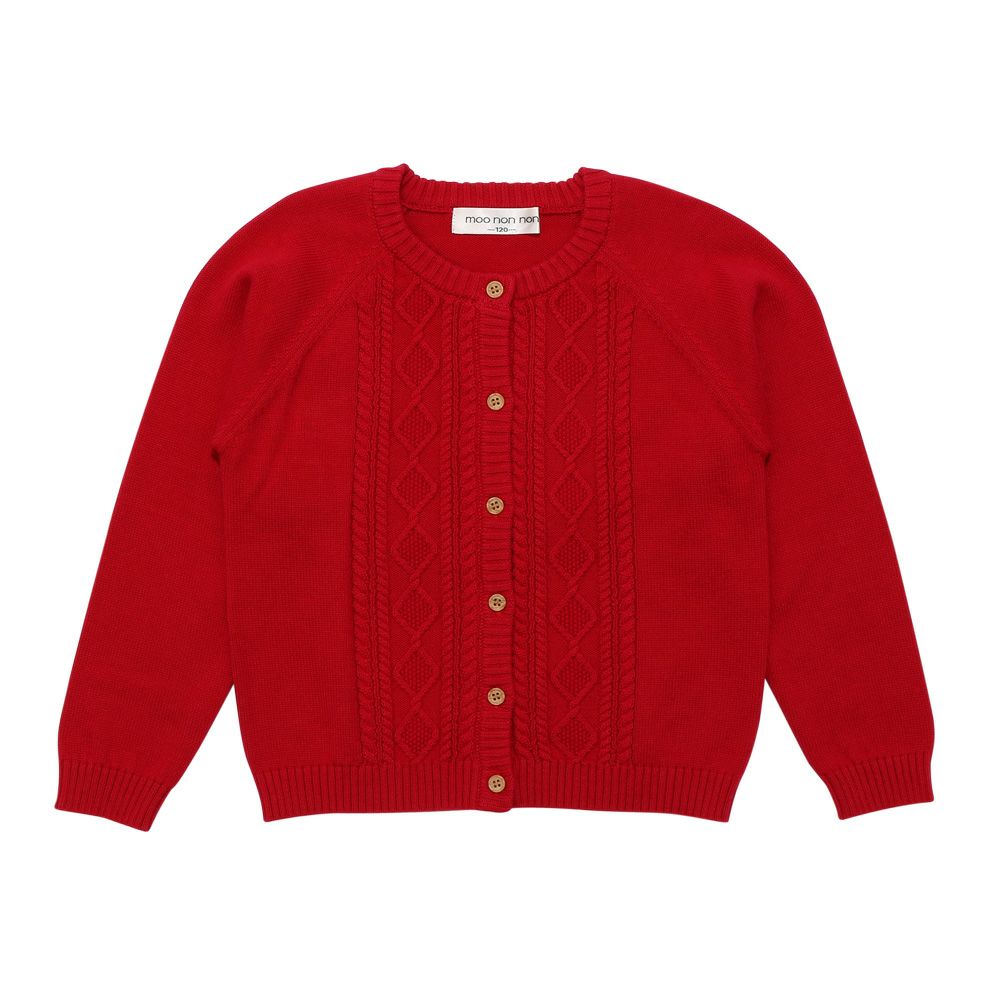 100% cotton cable knit cardigan Red front