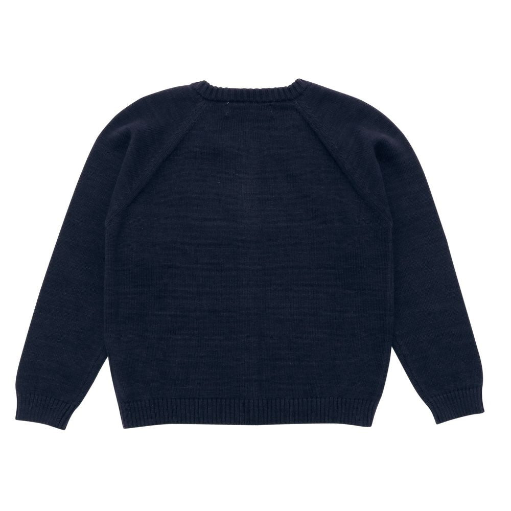 100% cotton cable knit cardigan Navy back