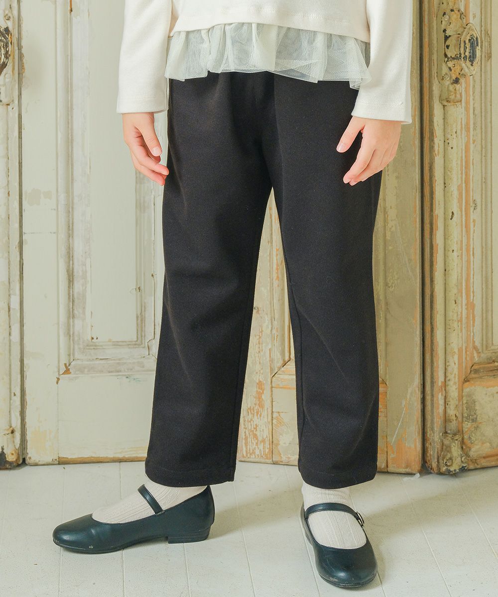Music embroidery stretch long pants Black model image up