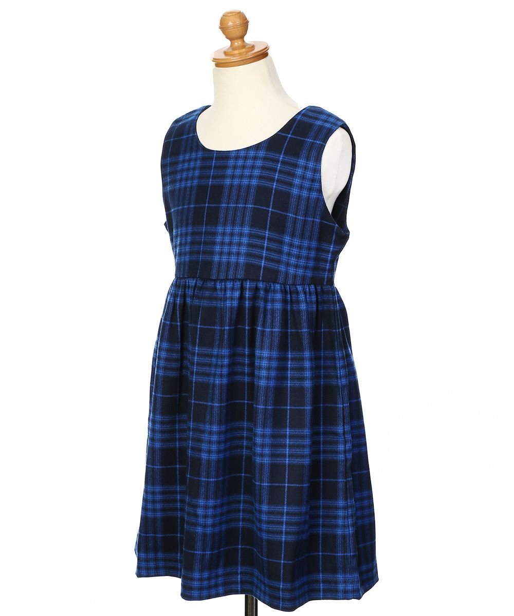 Check pattern gather dress Blue torso