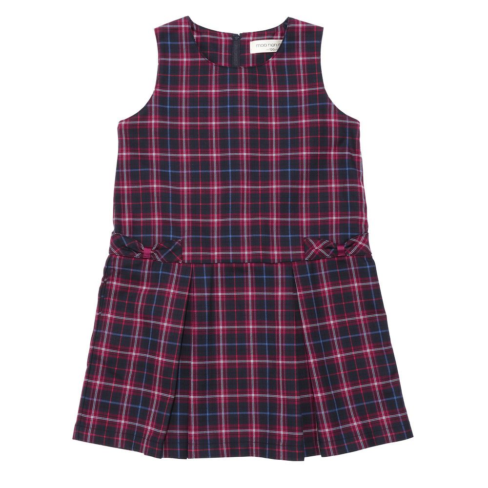 Original check pattern with ribbon dress Navy front