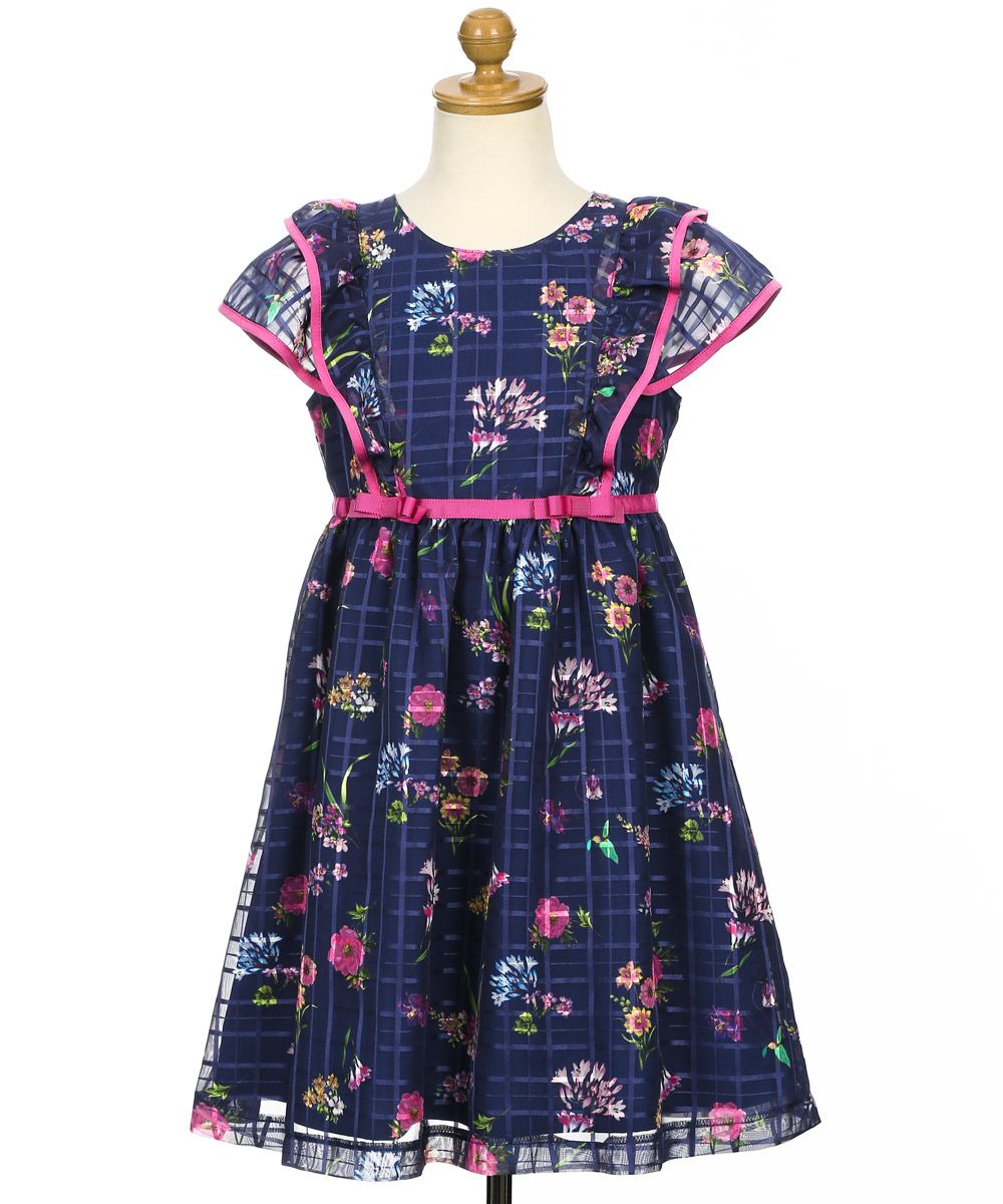 Floral pattern dress with Japanese lining Navy torso