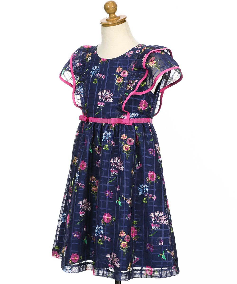 Floral pattern dress with Japanese lining Navy torso