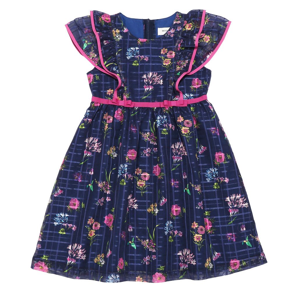Floral pattern dress with Japanese lining Navy front
