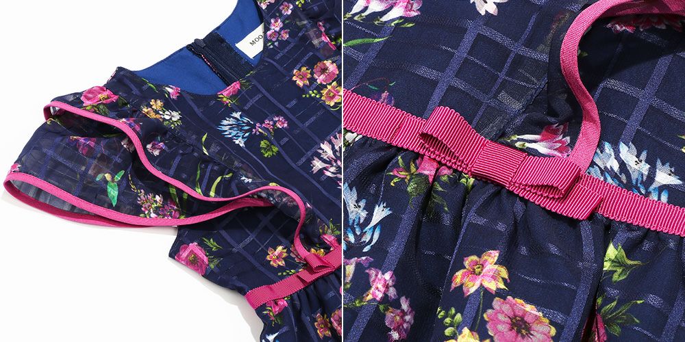 Floral pattern dress with Japanese lining Navy Design point 1