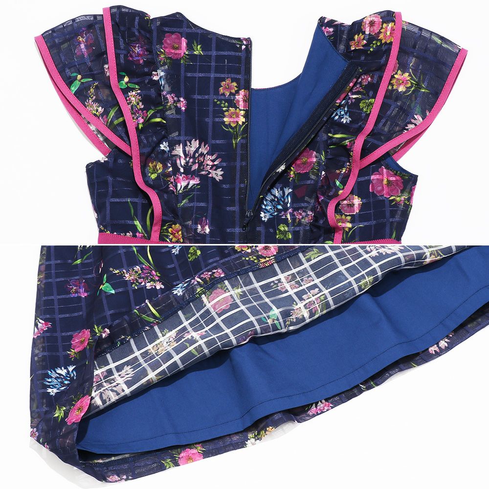 Floral pattern dress with Japanese lining Navy Design point 2