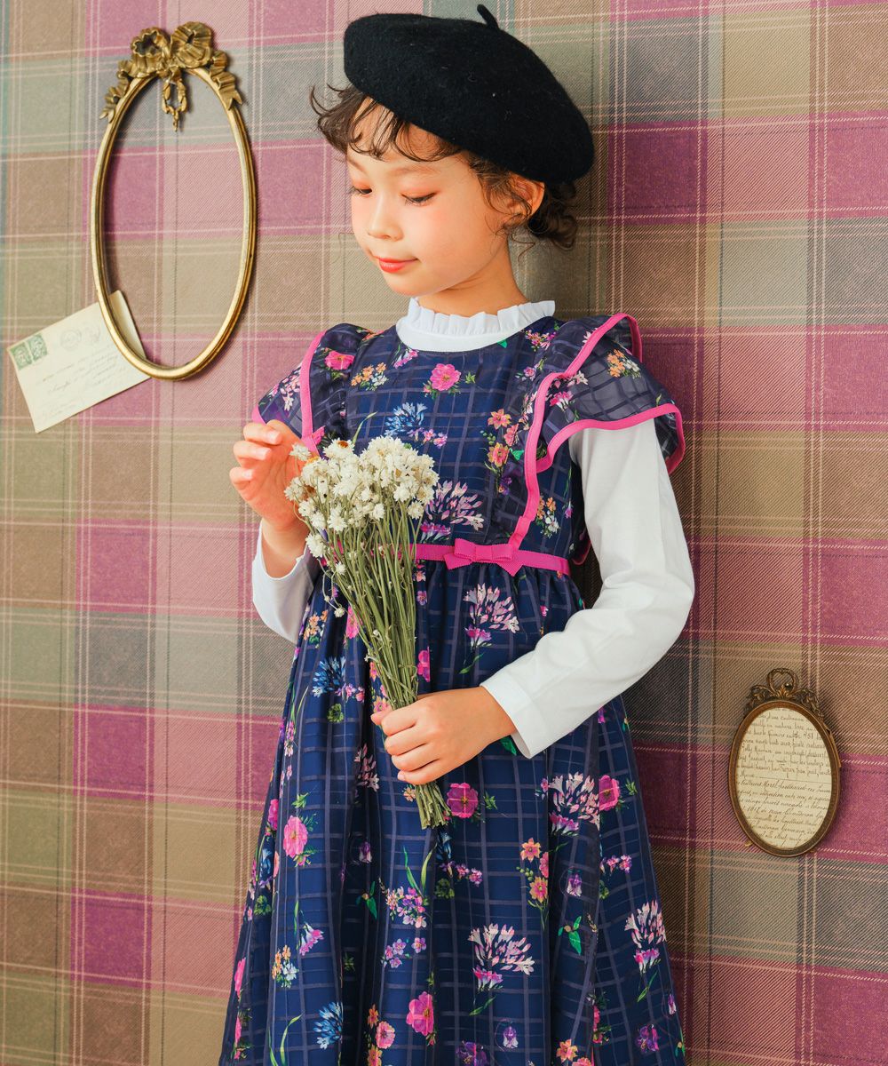 Floral pattern dress with Japanese lining Navy model image 1