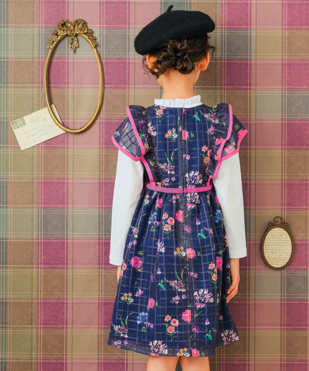 Floral pattern dress with Japanese lining Navy model image 3