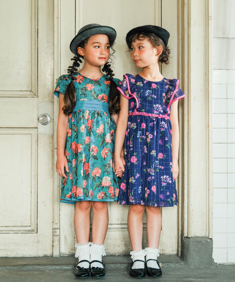 Floral pattern dress with Japanese lining Navy model image 4