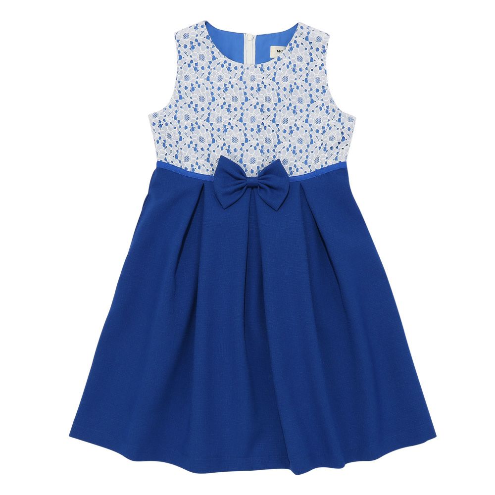 Floral lace dress with ribbon made in Japan Navy front