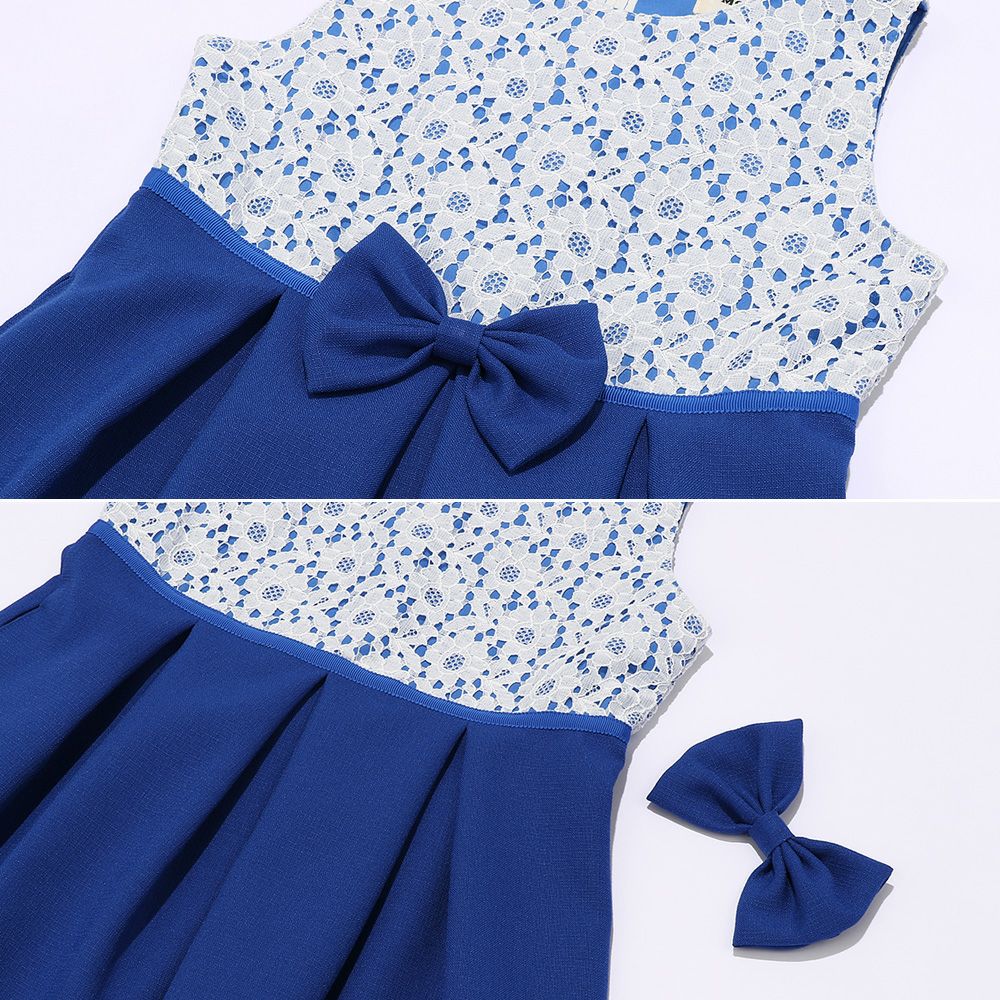 Floral lace dress with ribbon made in Japan Navy Design point 2
