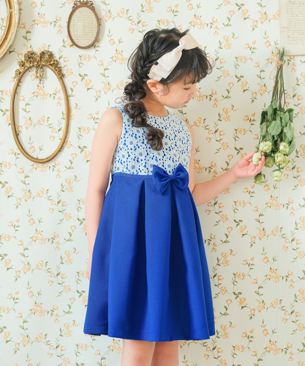 Floral lace dress with ribbon made in Japan Navy model image 1