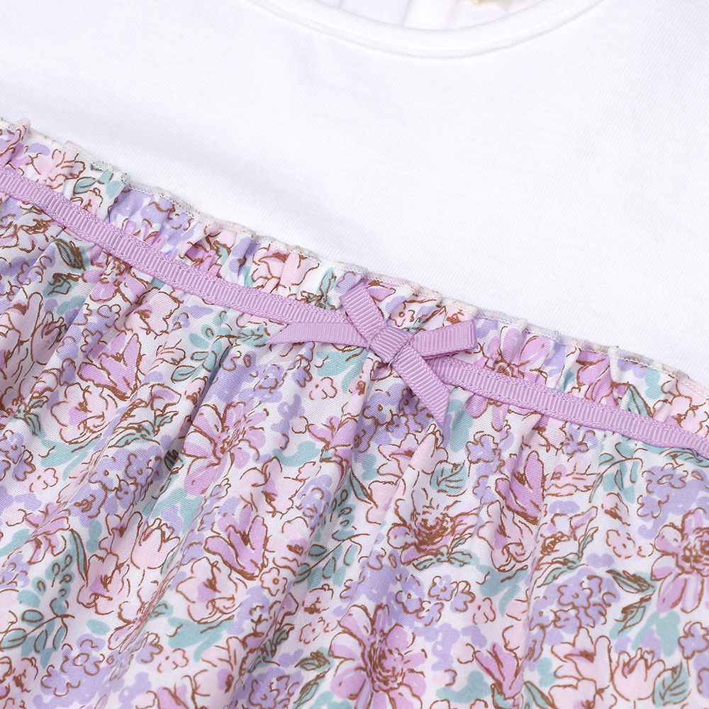 Original floral pattern ribbon docking T -shirt Purple Design point 1