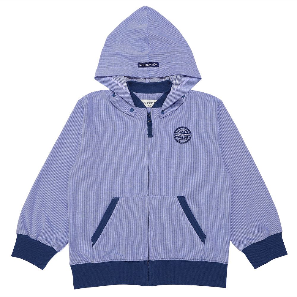 Striped pattern logo ppen hood removable hoodie Blue front