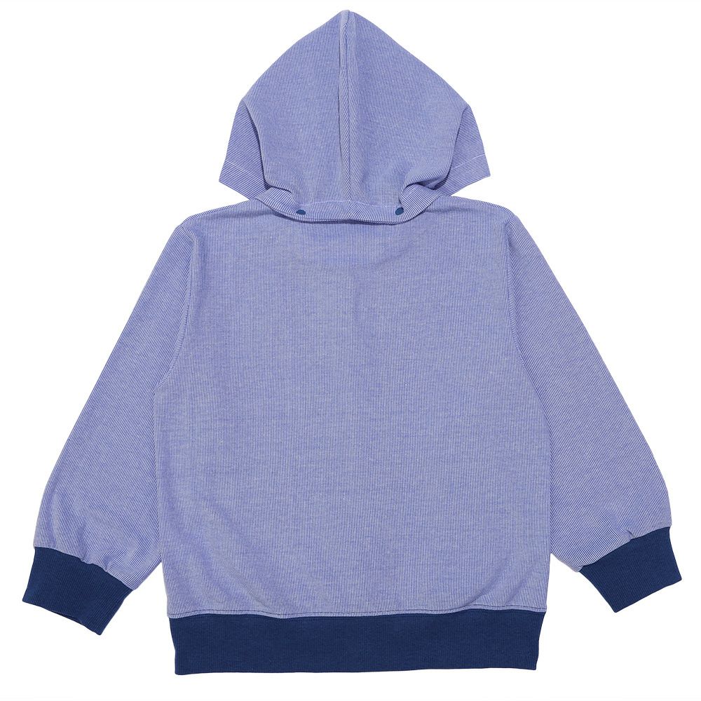 Striped pattern logo ppen hood removable hoodie Blue back