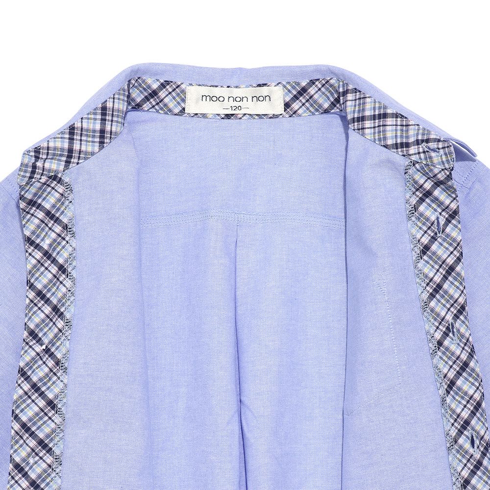 Check pattern switching button shirt Blue Design point 1