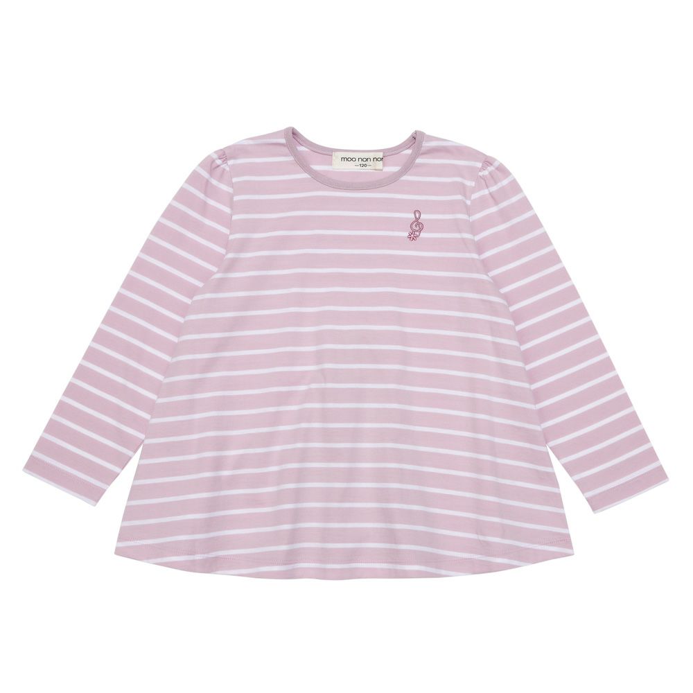 Buck ribbon & note embroidery border T -shirt Pink front