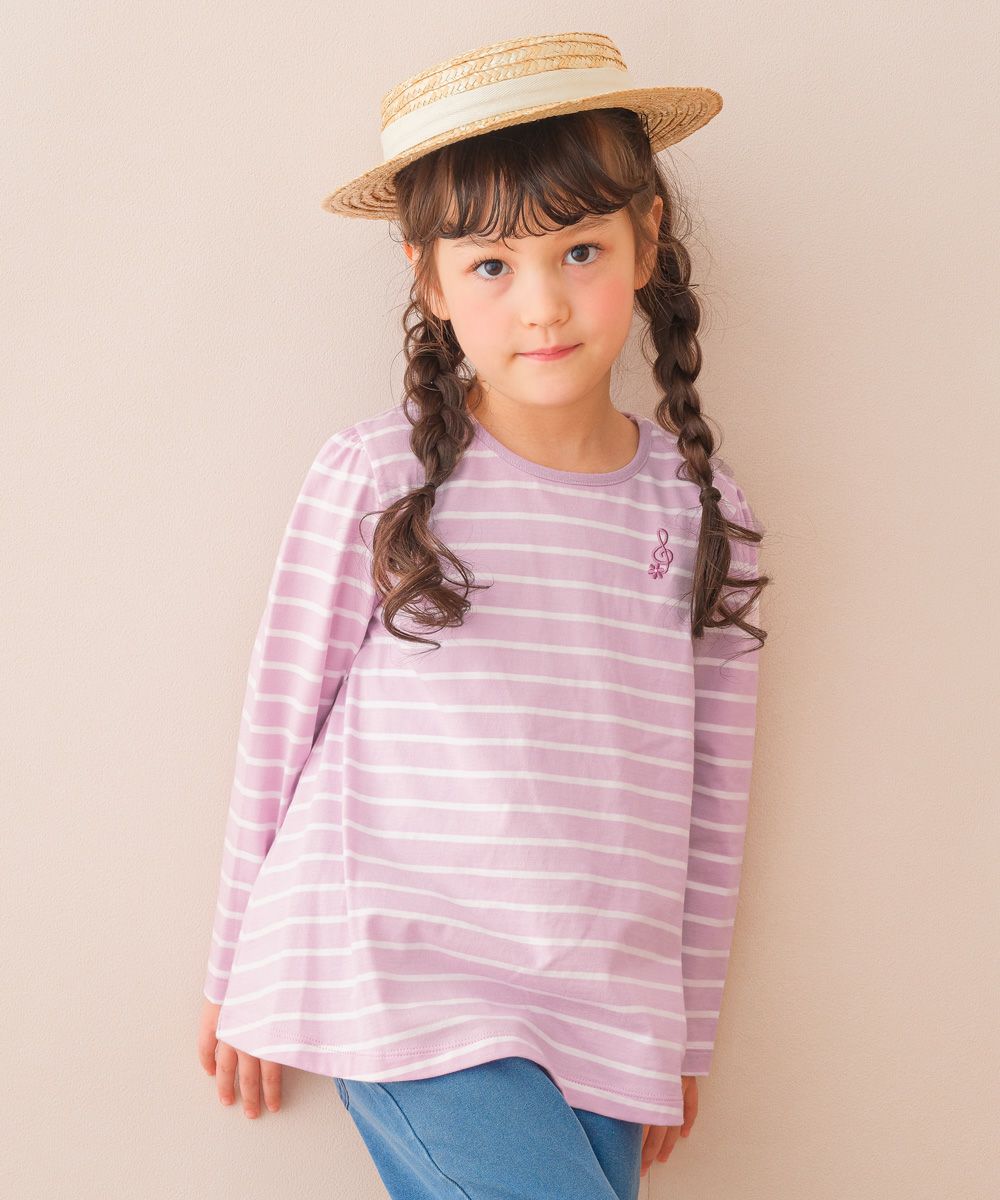 Buck ribbon & note embroidery border T -shirt Pink model image up