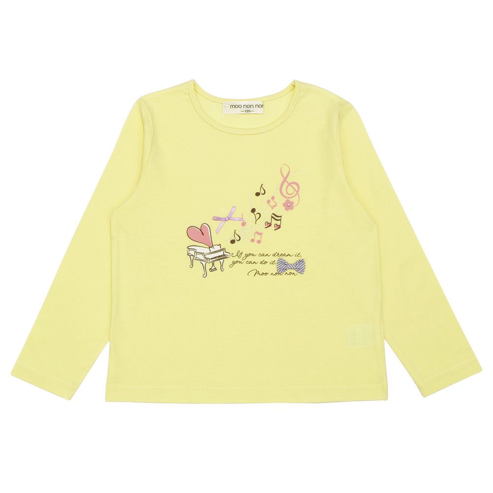 100 % cotton piano / note print print long sleeve T -shirt Yellow front
