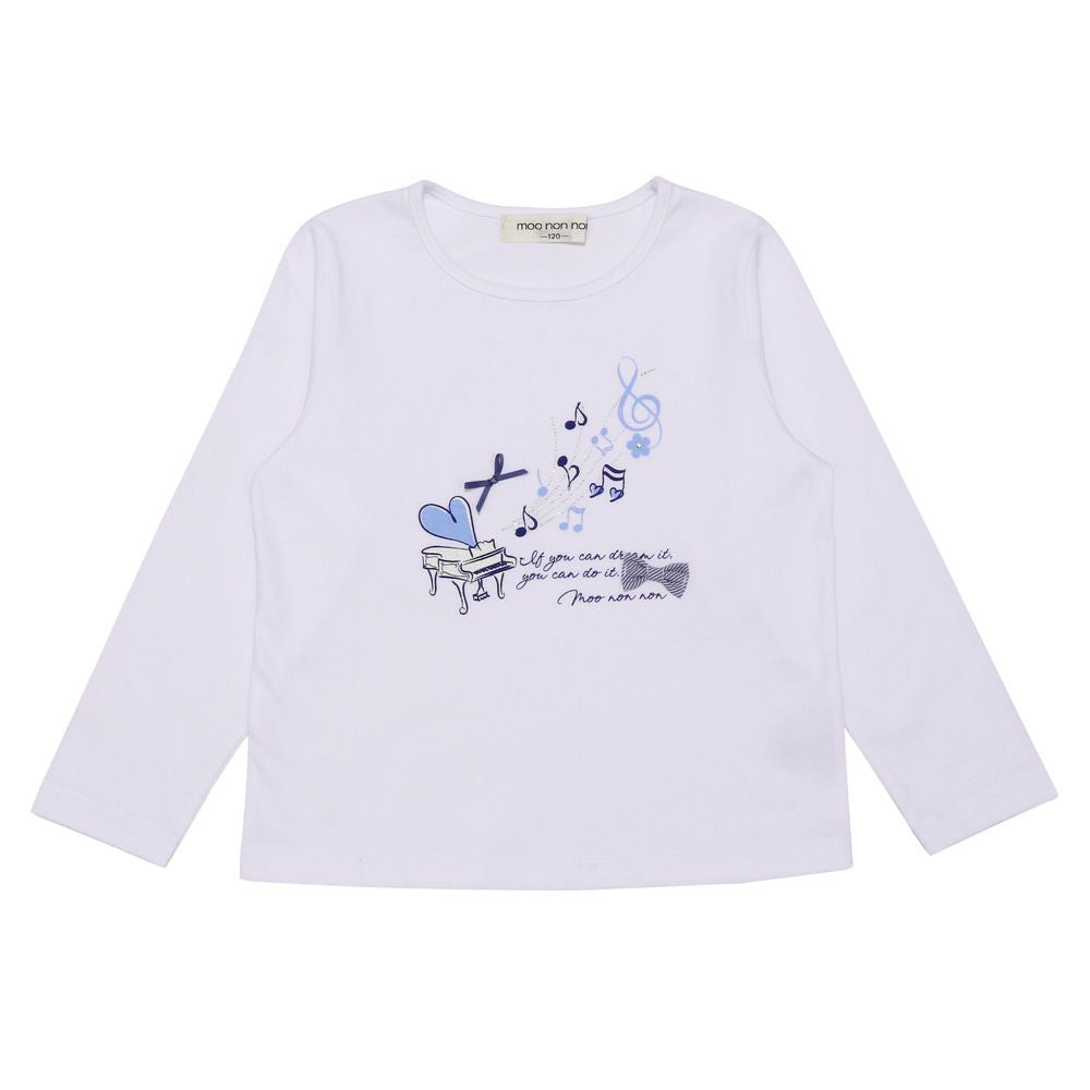 100 % cotton piano / note print print long sleeve T -shirt Off White front