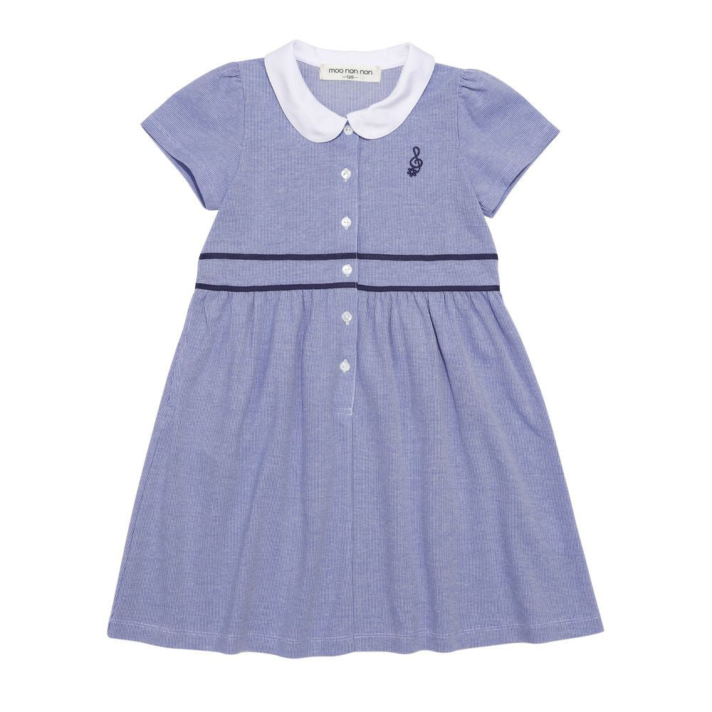 Slaw with collar embroidery dress Blue front