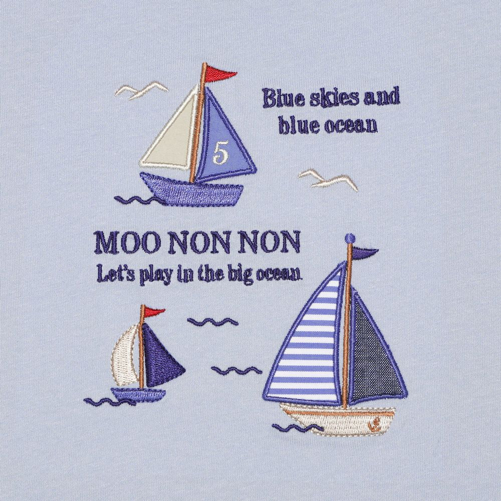 100 % cotton logo yacht embroidery T -shirt Blue Design point 1