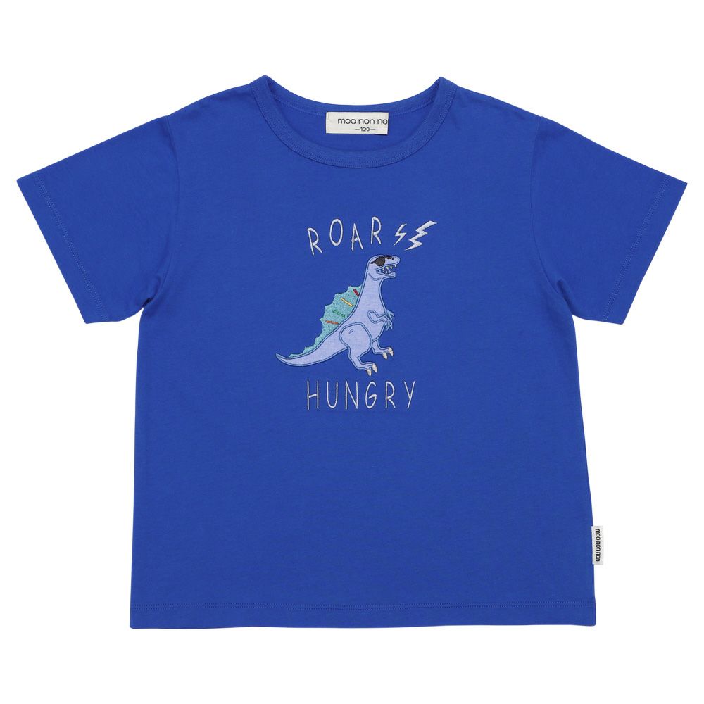 100 % cotton dinosaur embroidery logo T -shirt Blue front