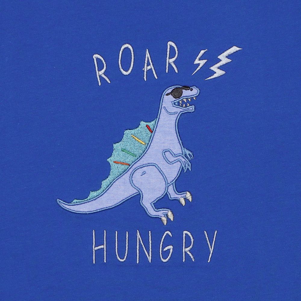 100 % cotton dinosaur embroidery logo T -shirt Blue Design point 1